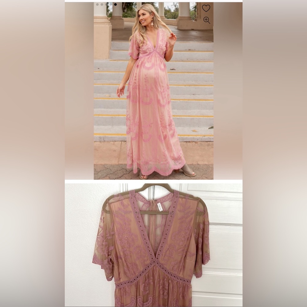 Pink blush maternity pink lace maxi dress